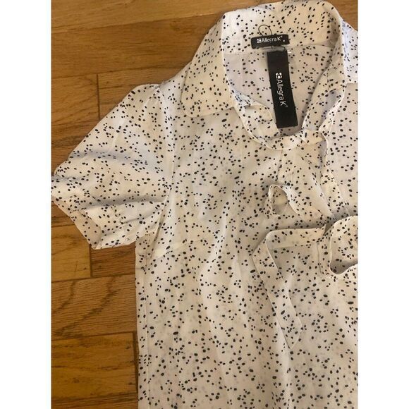 NWT Allegra K Women's White & Black Polka Dot Short Sleeve Blouse Size Medium - Picture 2 of 9
